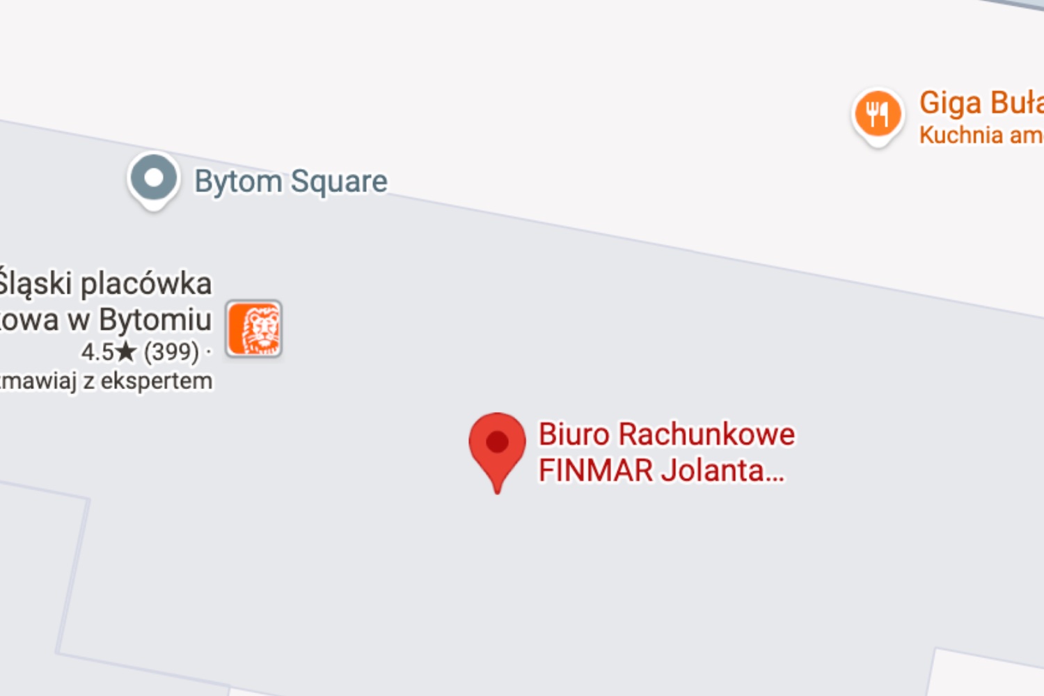 Mapa Google z lokalizacją biura FINMAR w Bytomiu